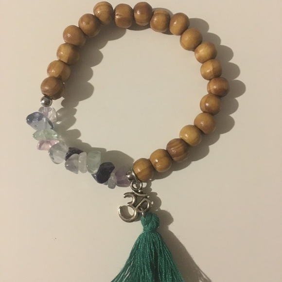 Jewelry - Wooden beaded OM BRACELET with fluorite.